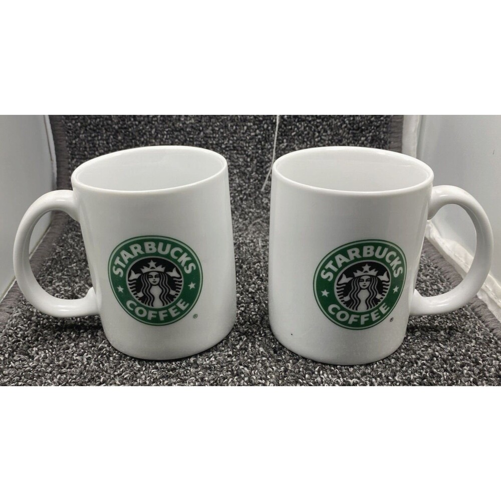 Set of 2 Vintage Starbucks Coffee Mugs Green Siren Logo Ceramic Tea Cups 12oz